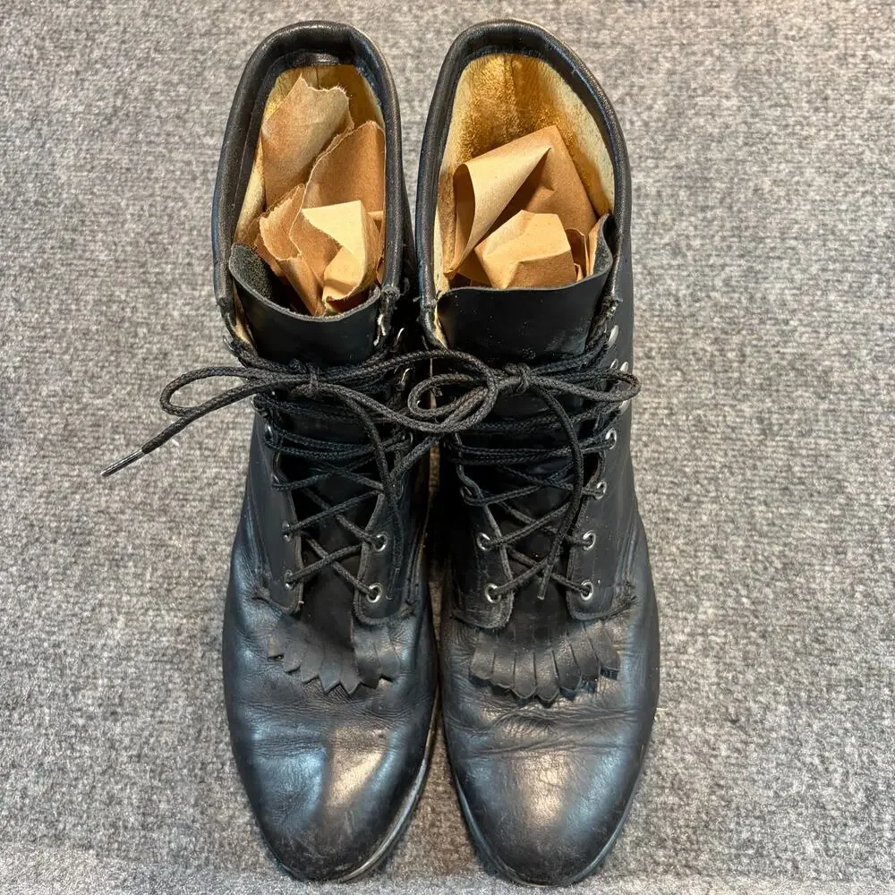 Vintage Justin Black Leather Lace Up Kiltie Military Packer Combat Boots Mens 12